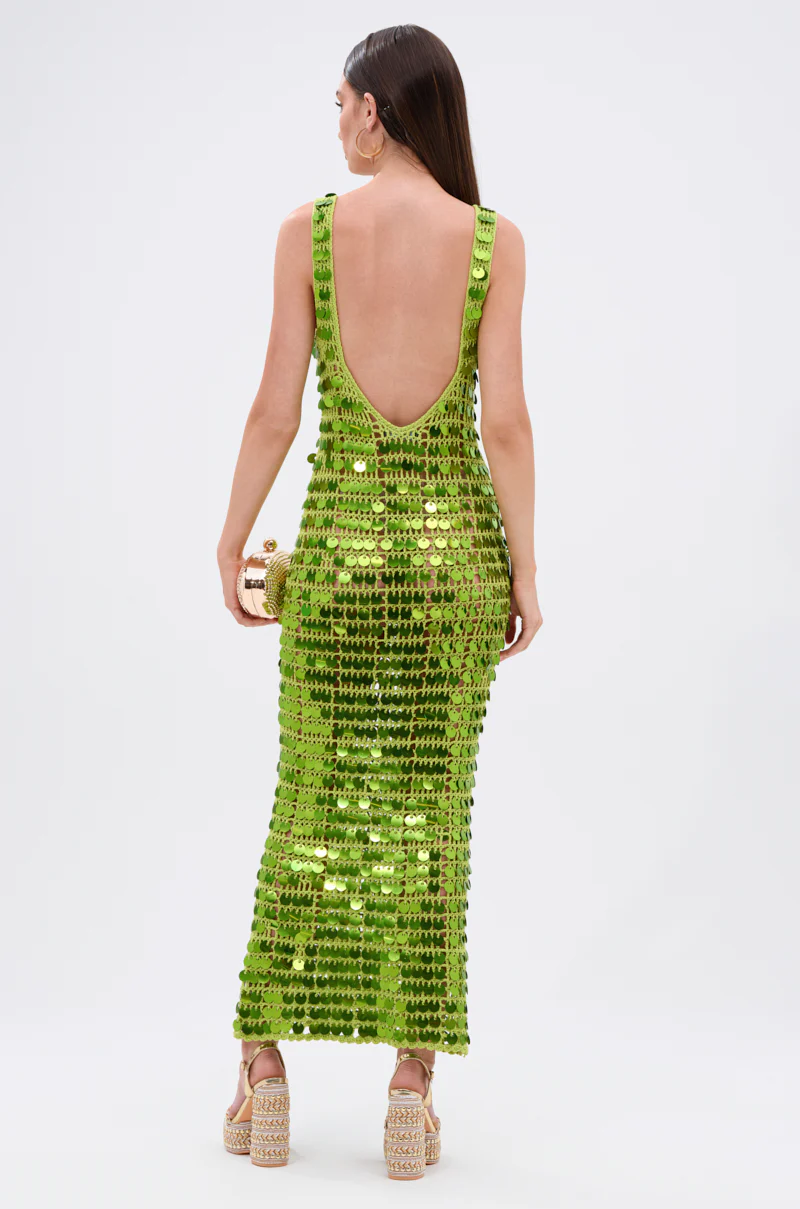 SHINE BRIGHT CROCHET SEQUIN MAXI DRESS IN GREEN - Image 6