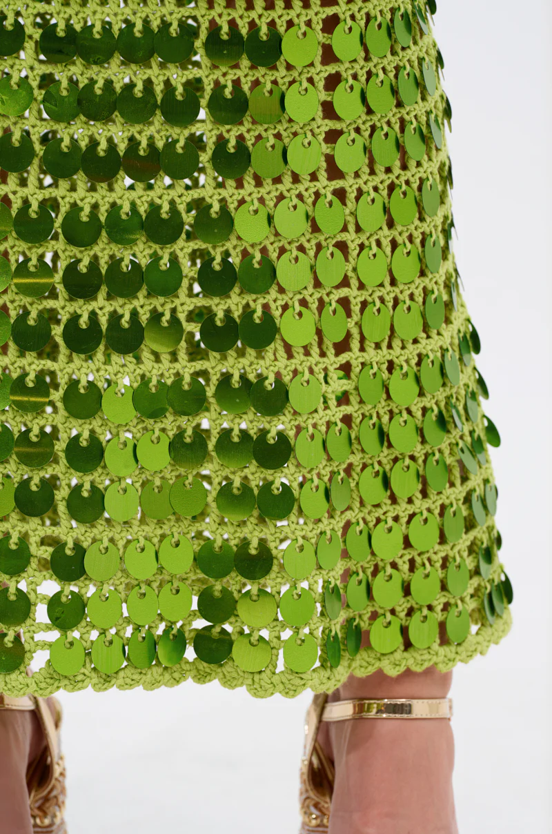 SHINE BRIGHT CROCHET SEQUIN MAXI DRESS IN GREEN - Image 7