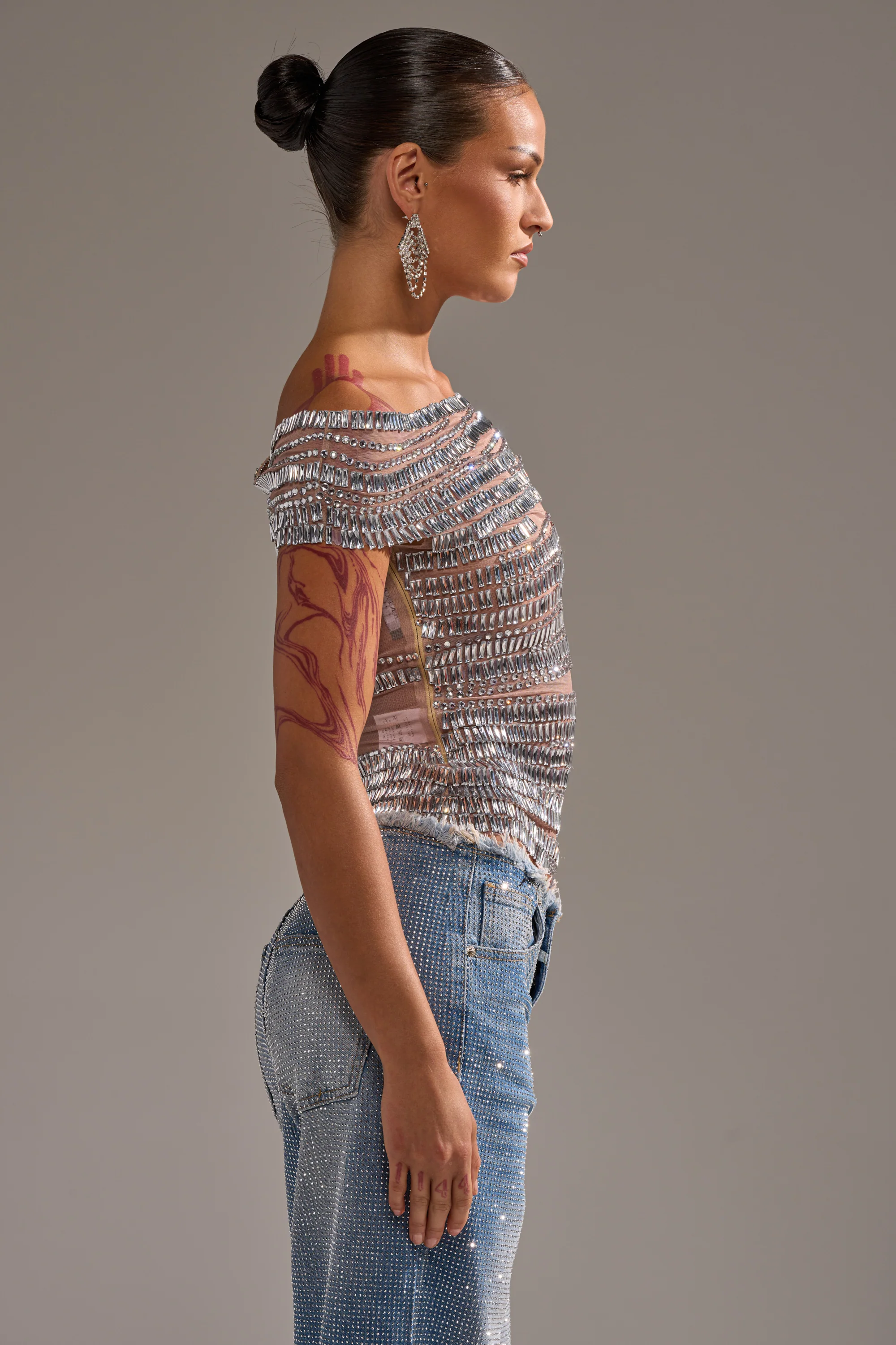 SHINE LIKE A DIAMOND RHINESTONE MESH BLOUSE - Image 3