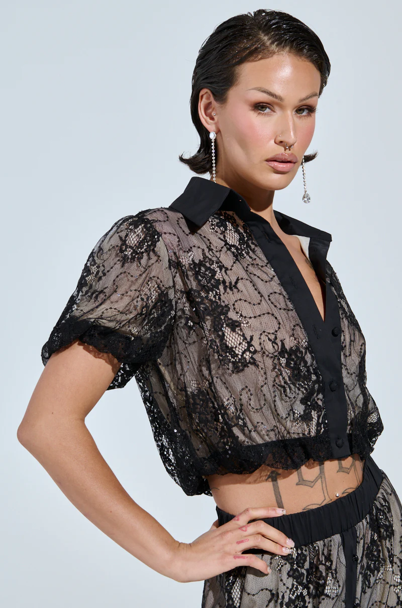 SHINE ON YOU LACE BUTTON DOWN TOP - Image 3