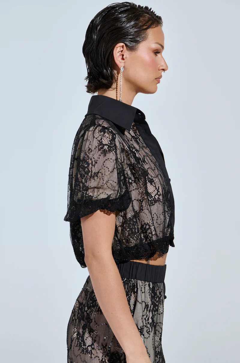 SHINE ON YOU LACE BUTTON DOWN TOP - Image 4