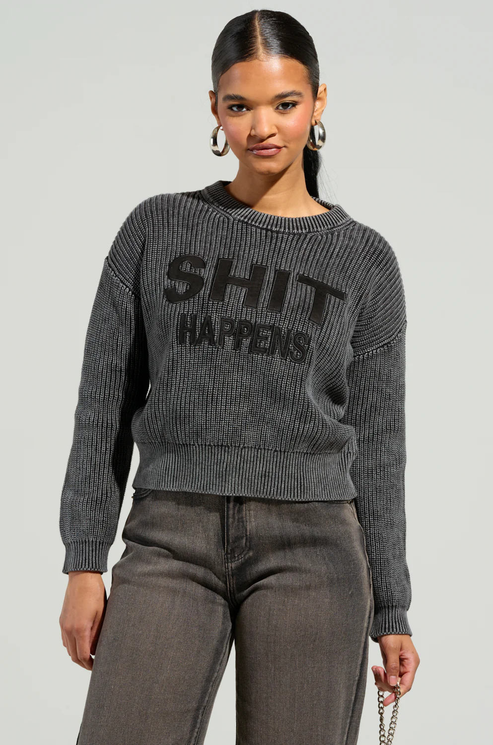 SHIT HAPPENS MINERAL WASH LONG SLEEVE SWEATER - Image 2