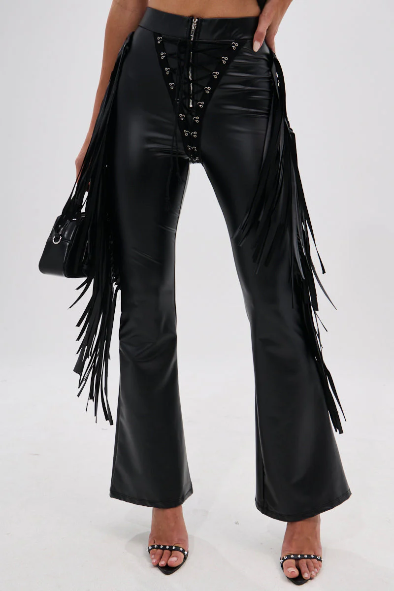 SHOW TIME FAUX LEATHER FLARE PANT WITH LACE UP - Image 2