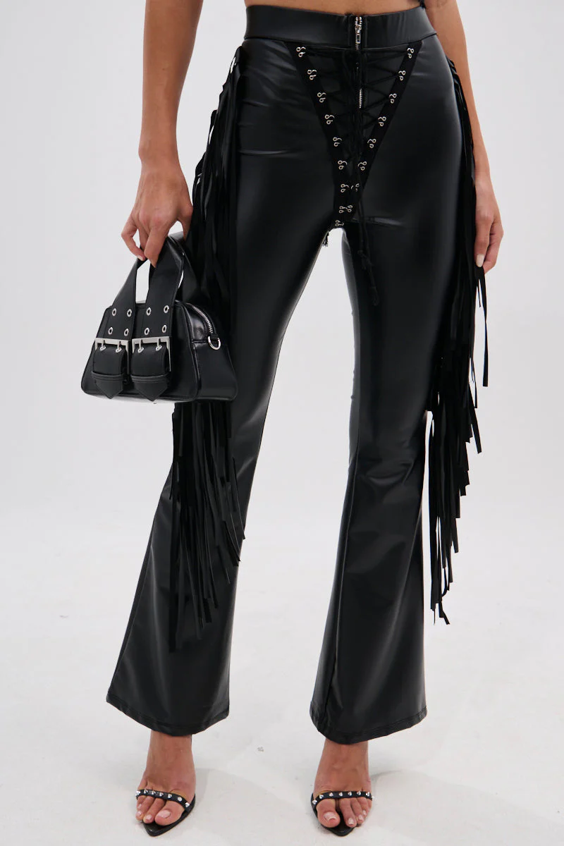 SHOW TIME FAUX LEATHER FLARE PANT WITH LACE UP - Image 3