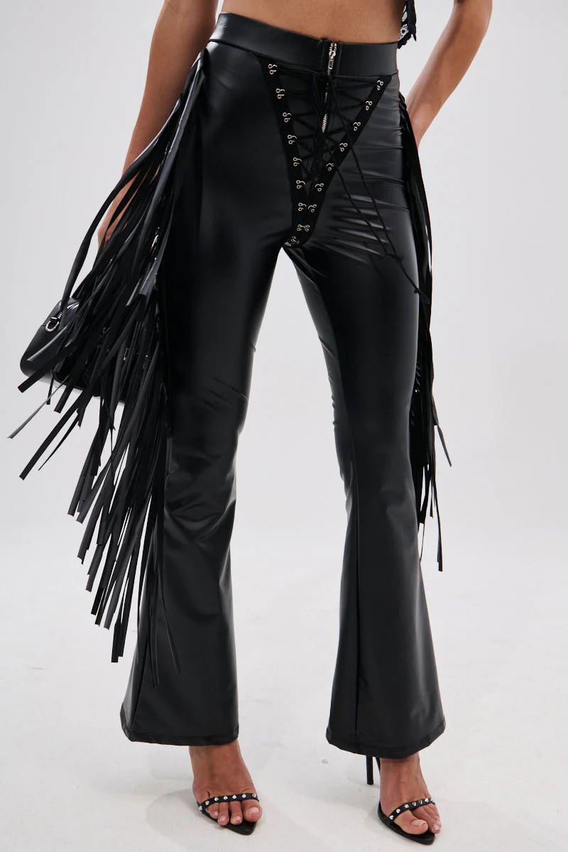 SHOW TIME FAUX LEATHER FLARE PANT WITH LACE UP - Image 4