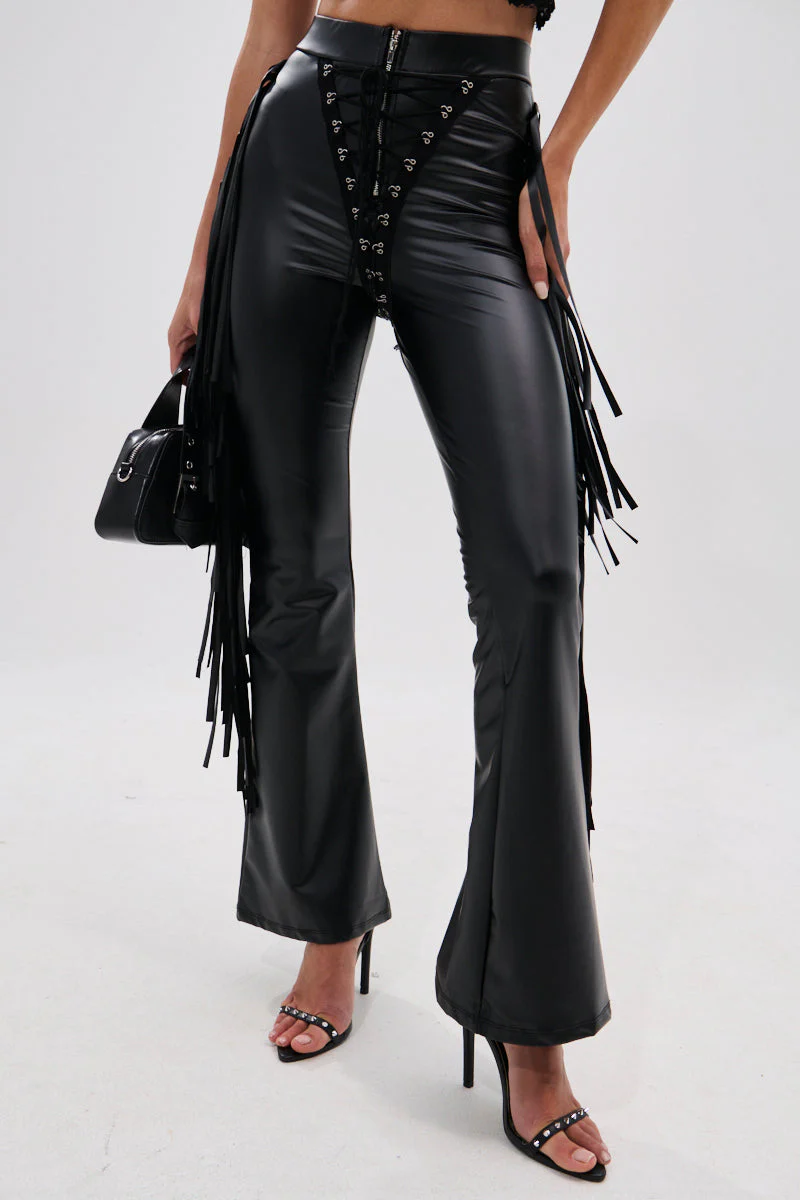 SHOW TIME FAUX LEATHER FLARE PANT WITH LACE UP - Image 5