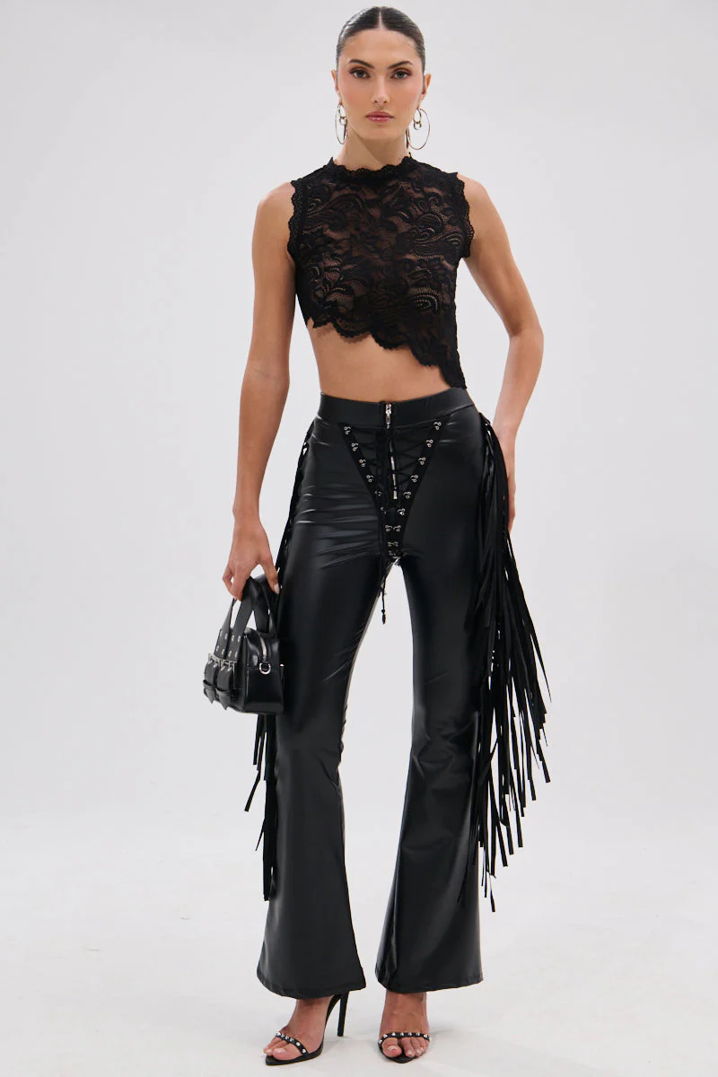 SHOW TIME FAUX LEATHER FLARE PANT WITH LACE UP - Image 7