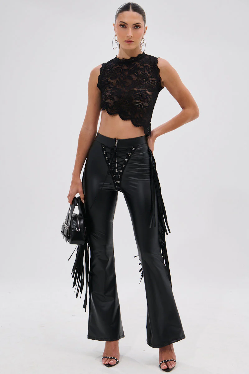 SHOW TIME FAUX LEATHER FLARE PANT WITH LACE UP - Image 9