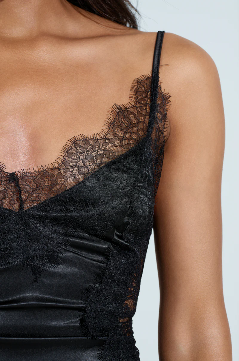 SHOW US WHAT YOU GOT SATIN MINI DRESS IN BLACK - Image 7