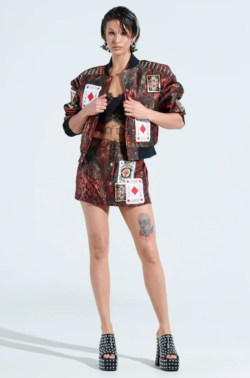 SHOW YOUR CARDS BROCADE MINI SKIRT - Image 6