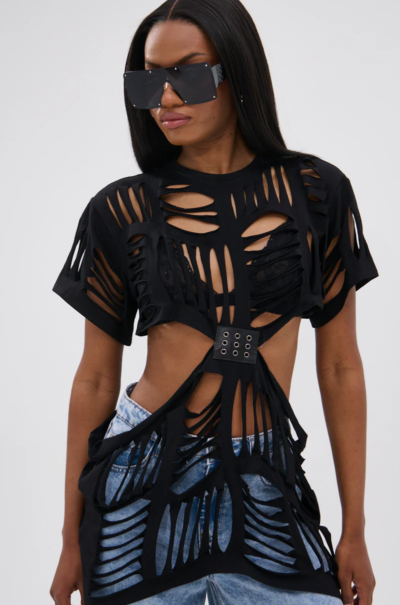 SHREDDED OVERSIZED SHORT SLEEVE TEE