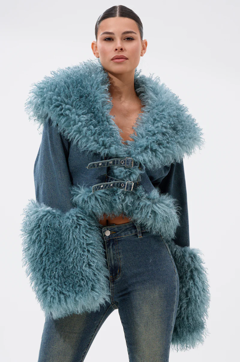SIT PRETTY FUR TRIM DENIM JACKET - Image 2