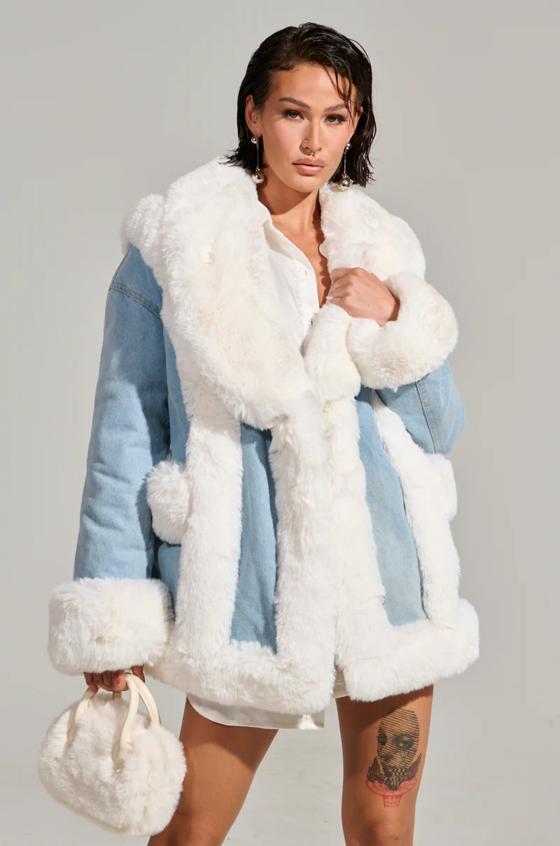 SITTING PRETTY FUR TRIM DENIM COAT - Image 2