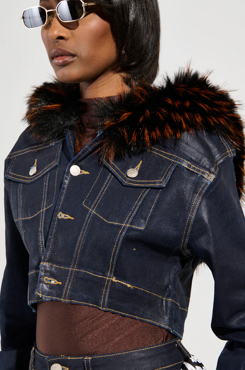 SITTING PRETTY FUR TRIM COATED DENIM JACKET - Image 11