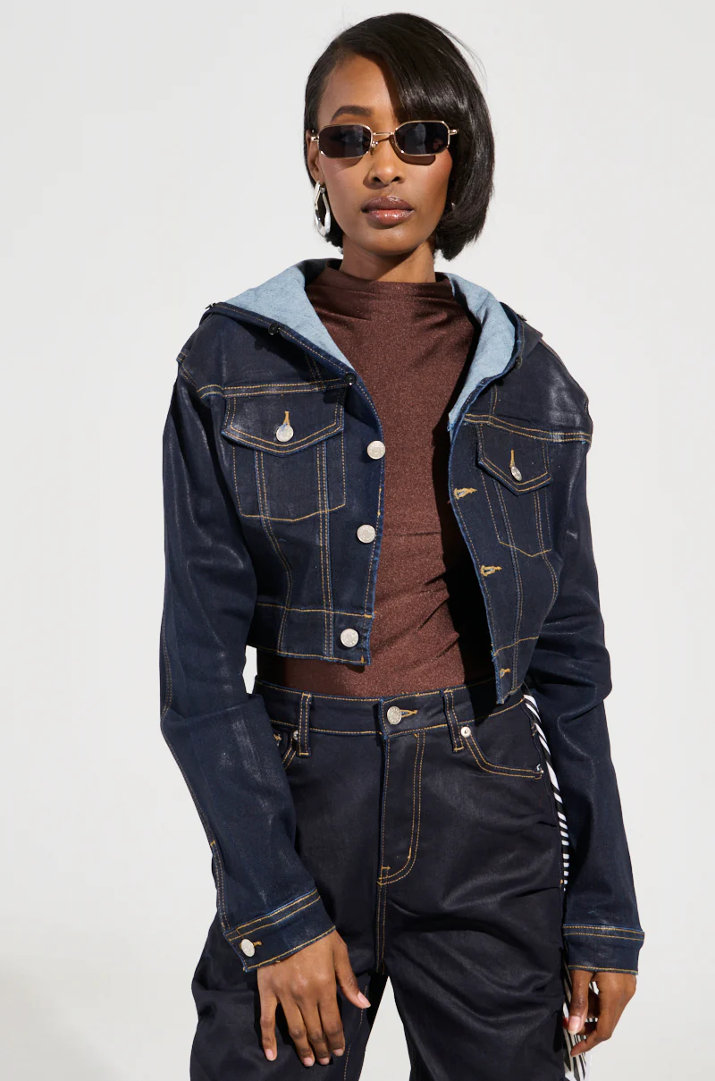 SITTING PRETTY FUR TRIM COATED DENIM JACKET - Image 3