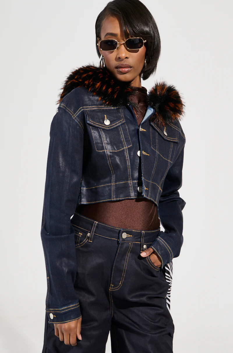 SITTING PRETTY FUR TRIM COATED DENIM JACKET - Image 4
