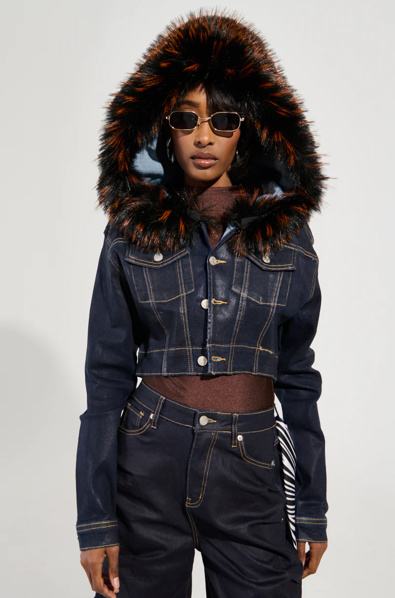 SITTING PRETTY FUR TRIM COATED DENIM JACKET - Image 5