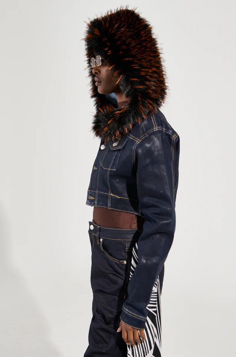 SITTING PRETTY FUR TRIM COATED DENIM JACKET - Image 6