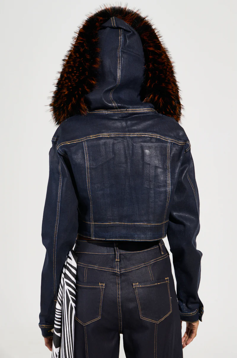 SITTING PRETTY FUR TRIM COATED DENIM JACKET - Image 7