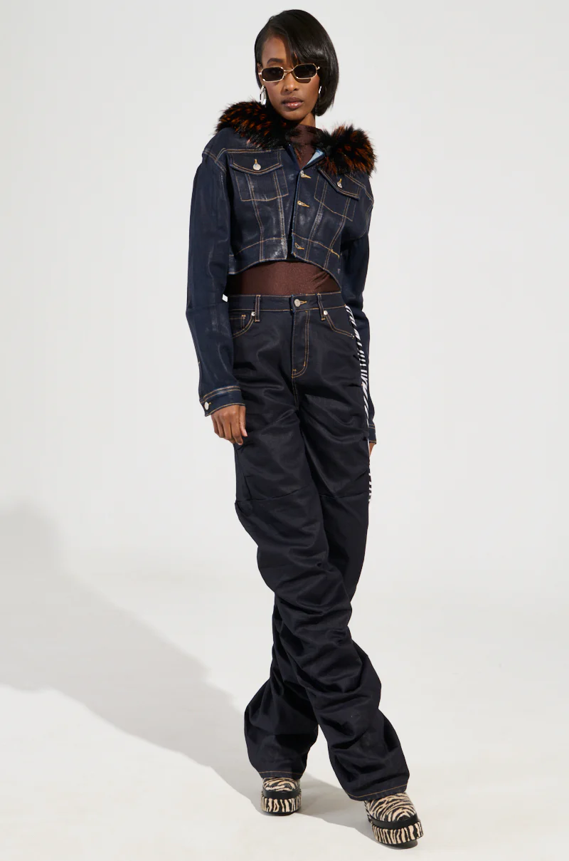 SITTING PRETTY FUR TRIM COATED DENIM JACKET - Image 9
