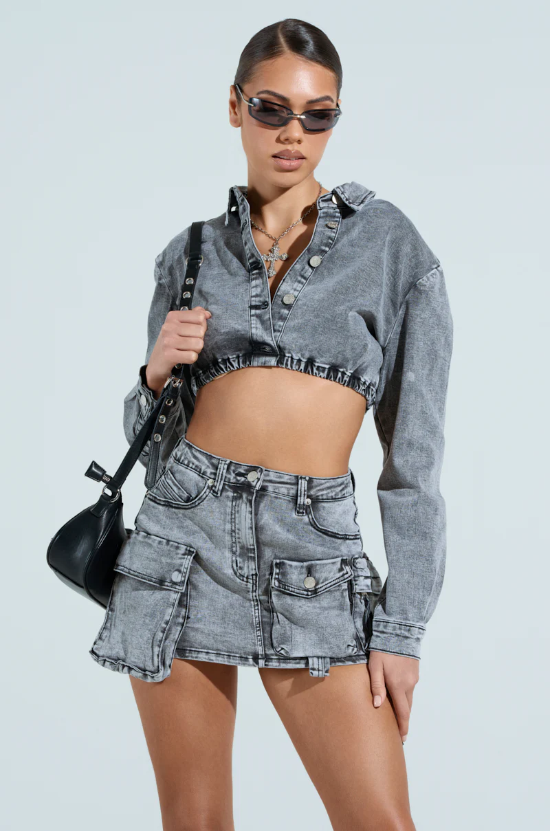 SKY HIGH GREY DENIM BUTTON DOWN SHIRT - Image 3