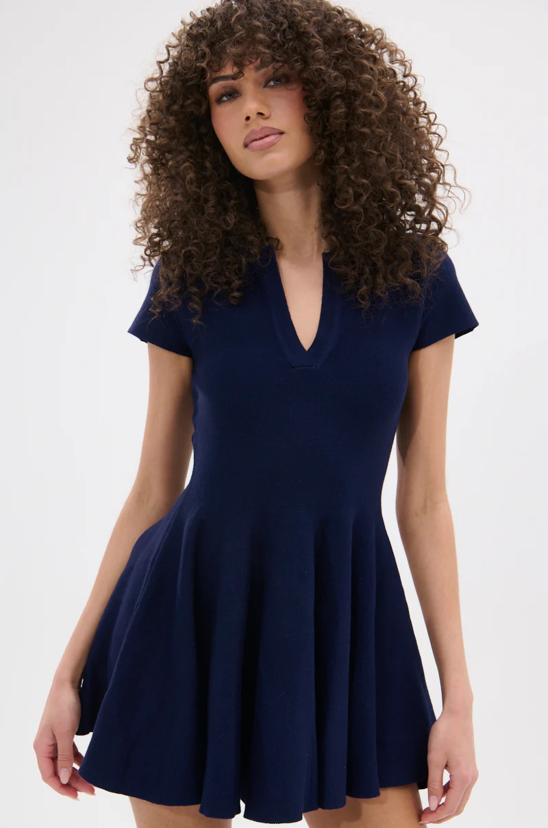 SLEEK AND CHIC KNIT MINI DRESS IN NAVY - Image 2