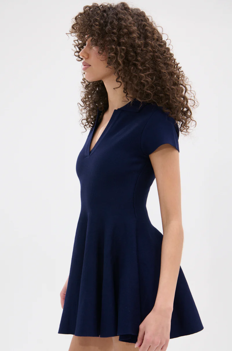 SLEEK AND CHIC KNIT MINI DRESS IN NAVY - Image 3