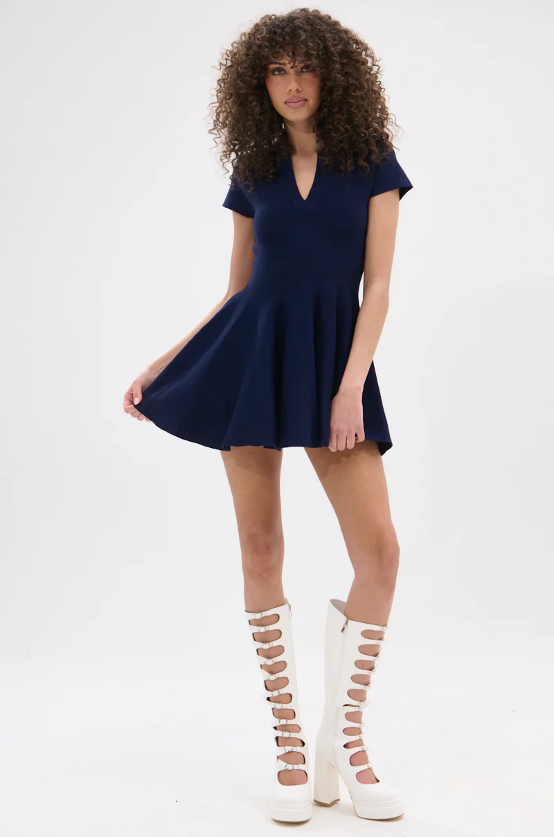 SLEEK AND CHIC KNIT MINI DRESS IN NAVY - Image 5