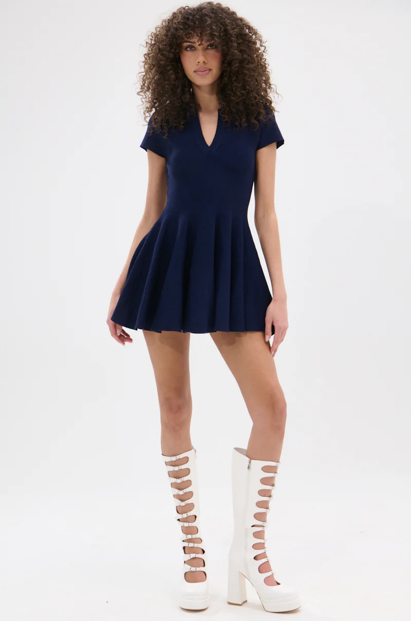 SLEEK AND CHIC KNIT MINI DRESS IN NAVY - Image 6