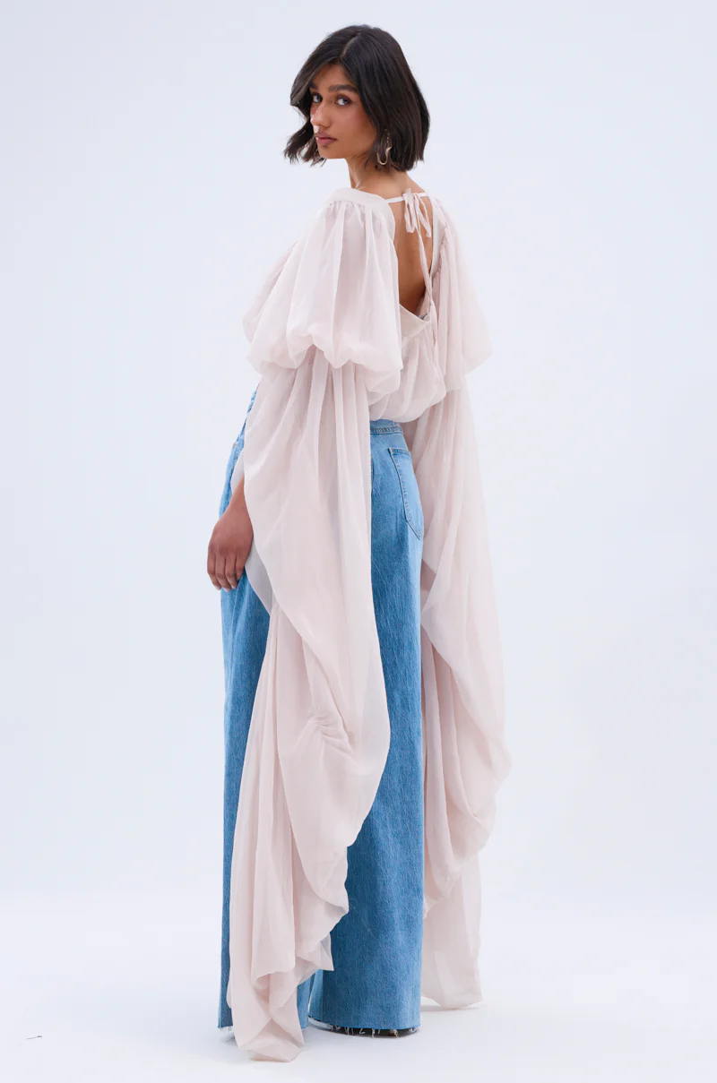 SLOUCHY SQUARE NECK LONG SLEEVE BLOUSE TOP - Image 4