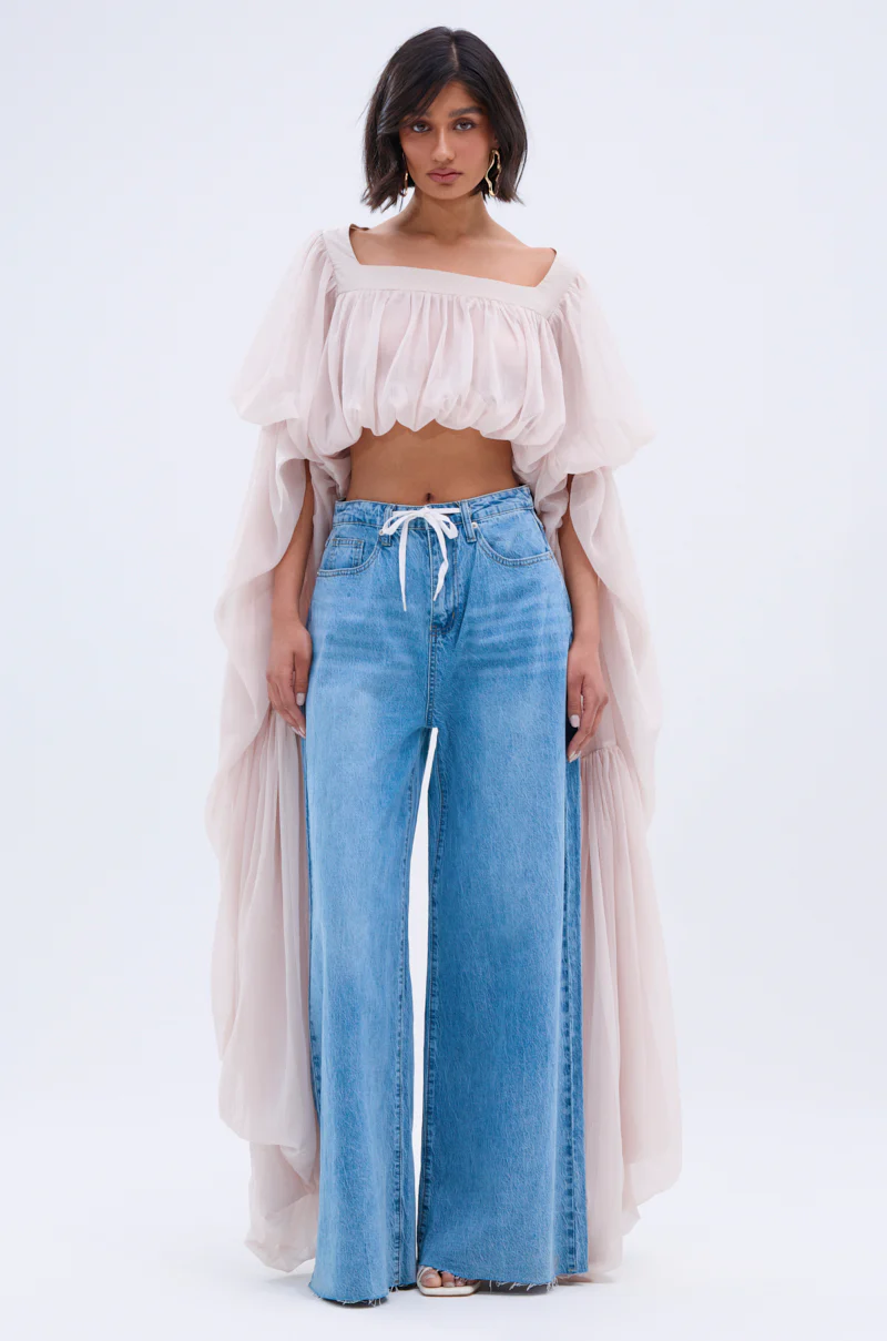 SLOUCHY SQUARE NECK LONG SLEEVE BLOUSE TOP - Image 5