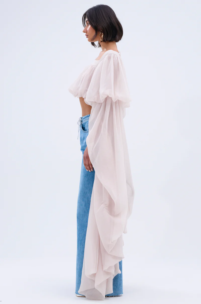 SLOUCHY SQUARE NECK LONG SLEEVE BLOUSE TOP - Image 6