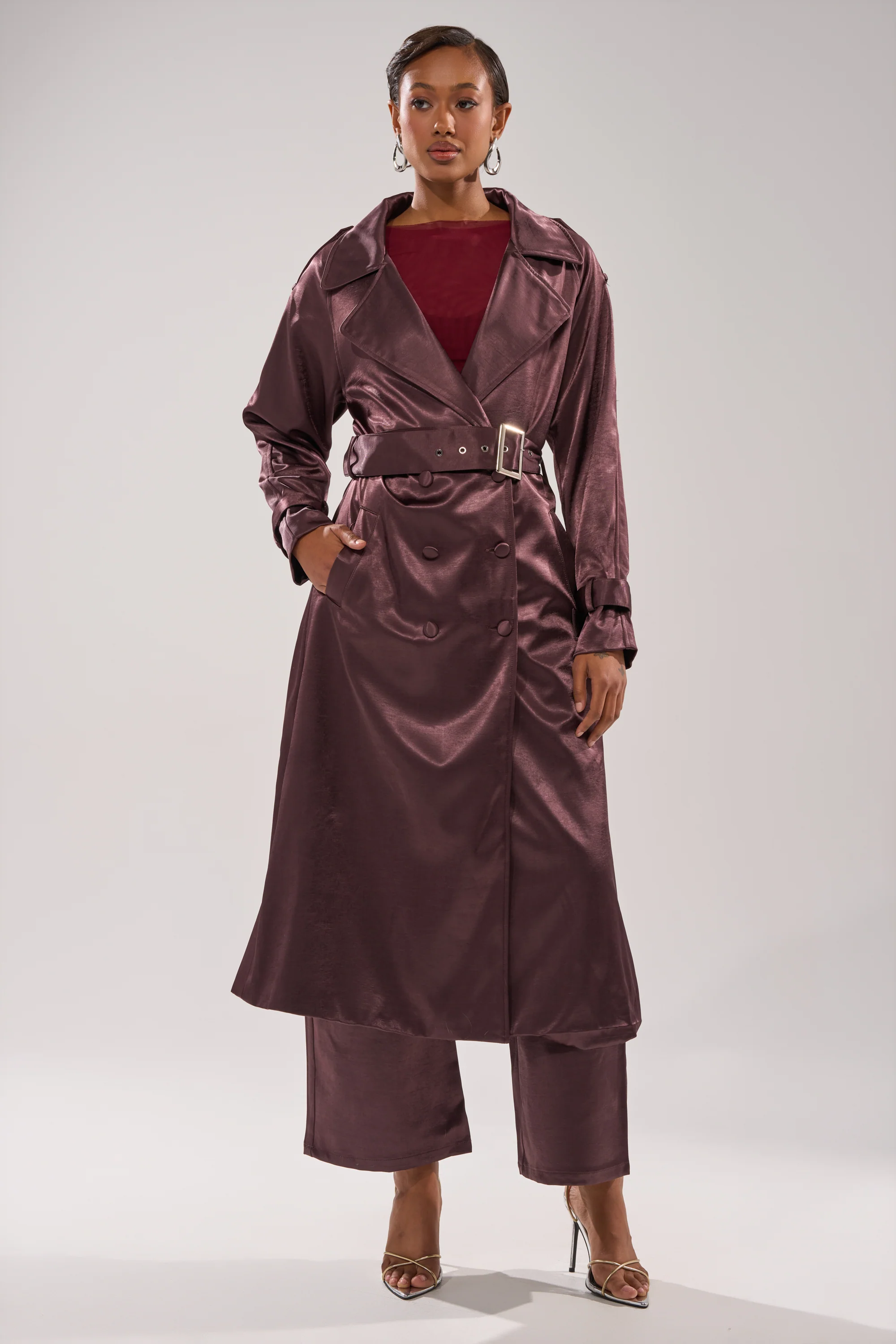 SLOW DOWN SATIN TRENCH - Image 3