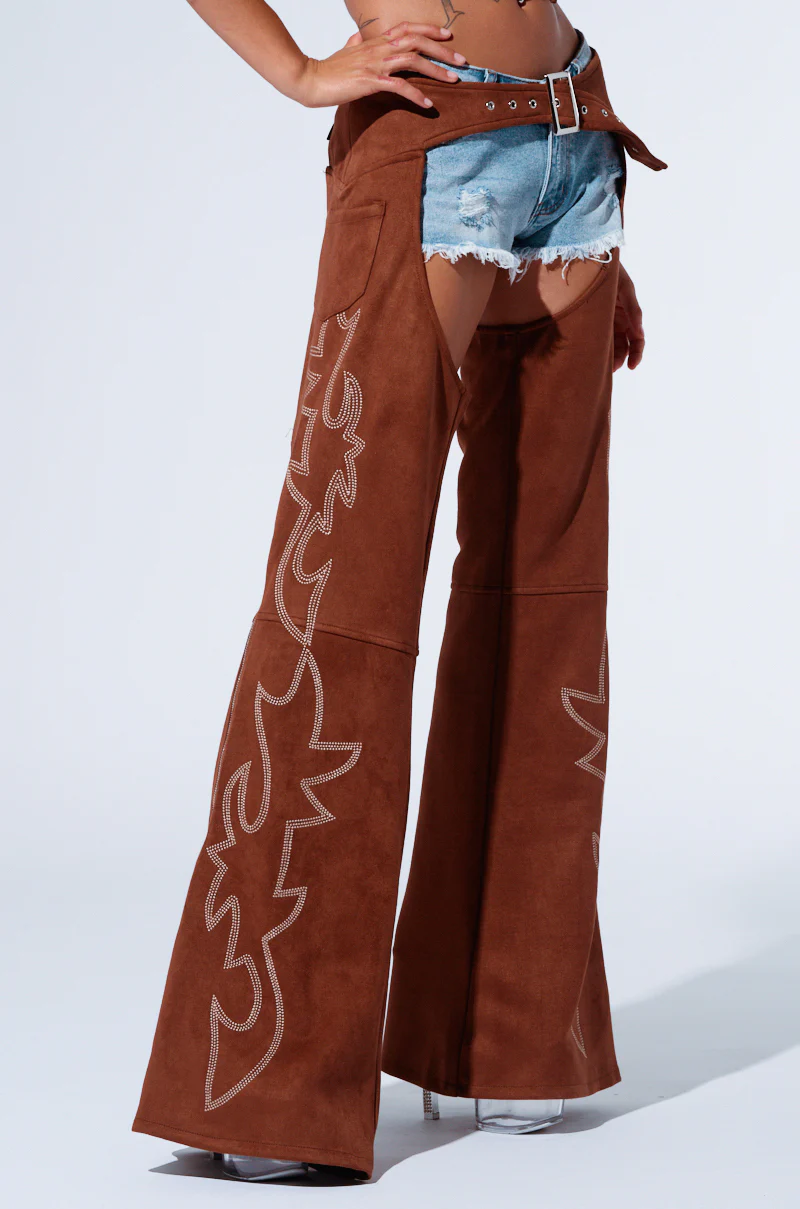 SMOKE HOUR SUEDE CHAPS IN BROWN - Image 3