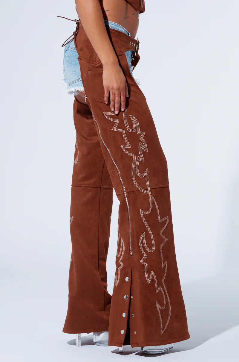 SMOKE HOUR SUEDE CHAPS IN BROWN - Image 4