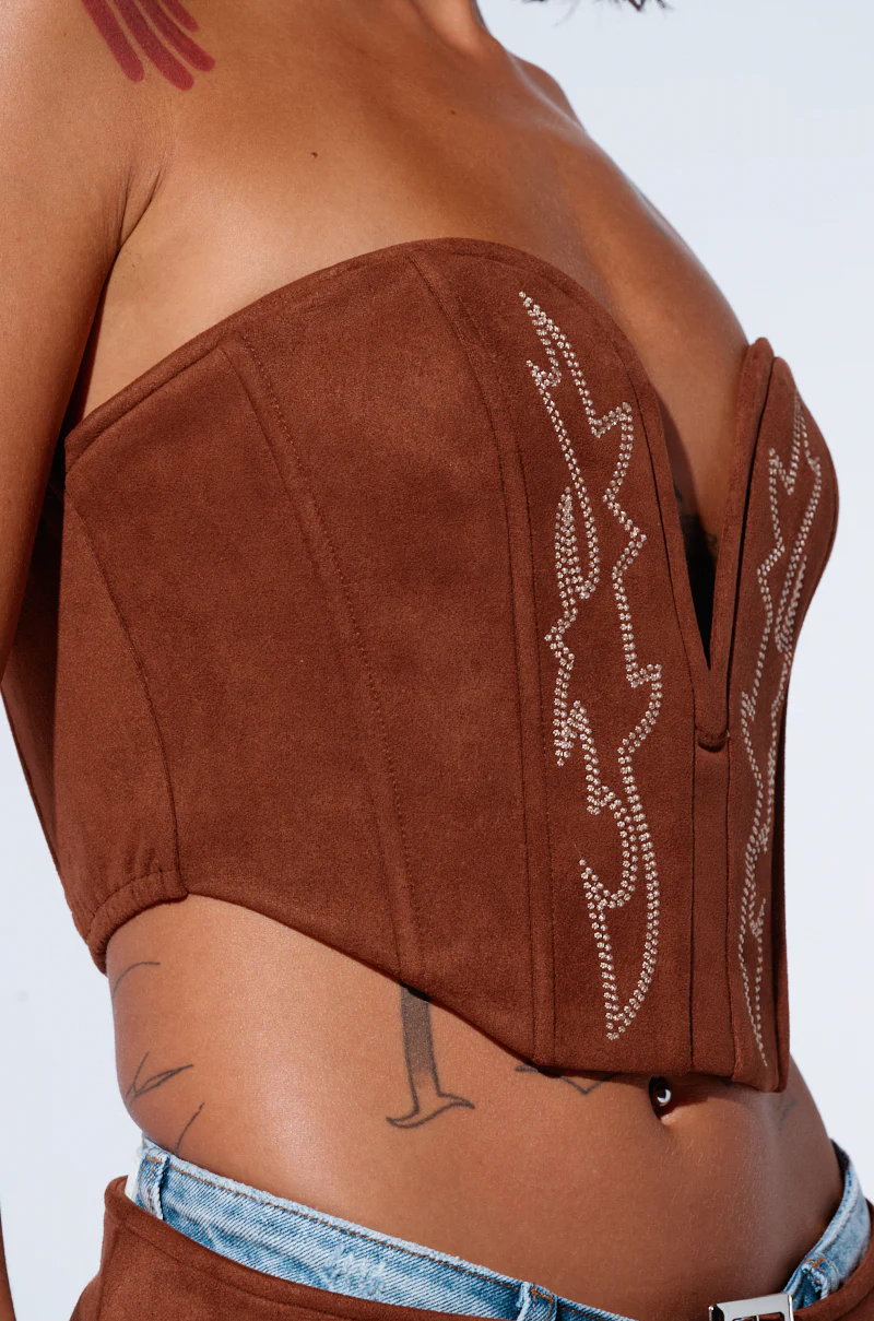 SMOKE HOUR SUEDE CORSET IN BROWN - Image 7