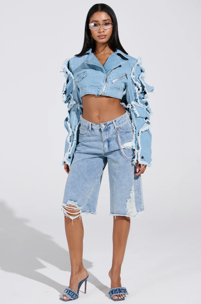SNAP OUT OF IT ULTRA CROP MOTO IN DENIM - Image 11