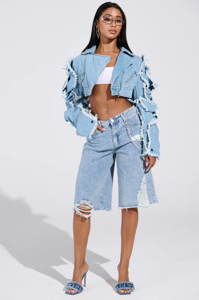 SNAP OUT OF IT ULTRA CROP MOTO IN DENIM - Image 12