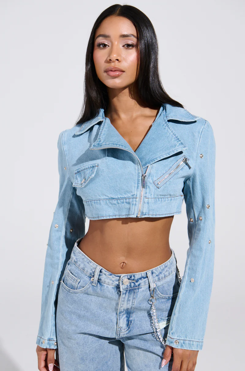 SNAP OUT OF IT ULTRA CROP MOTO IN DENIM - Image 3