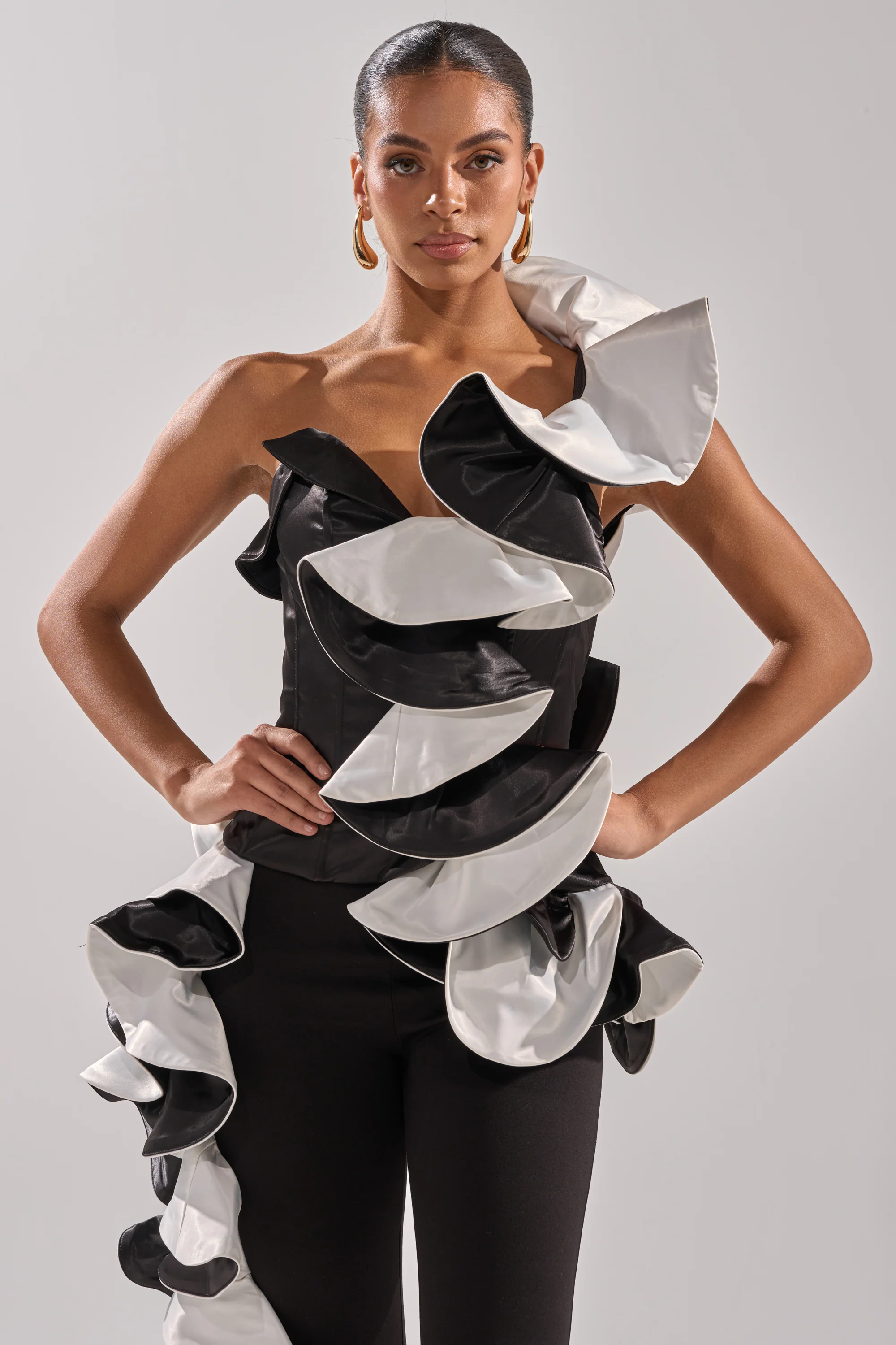 SNOB IS A HABIT RUFFLE DETAIL SATIN TOP - Image 2