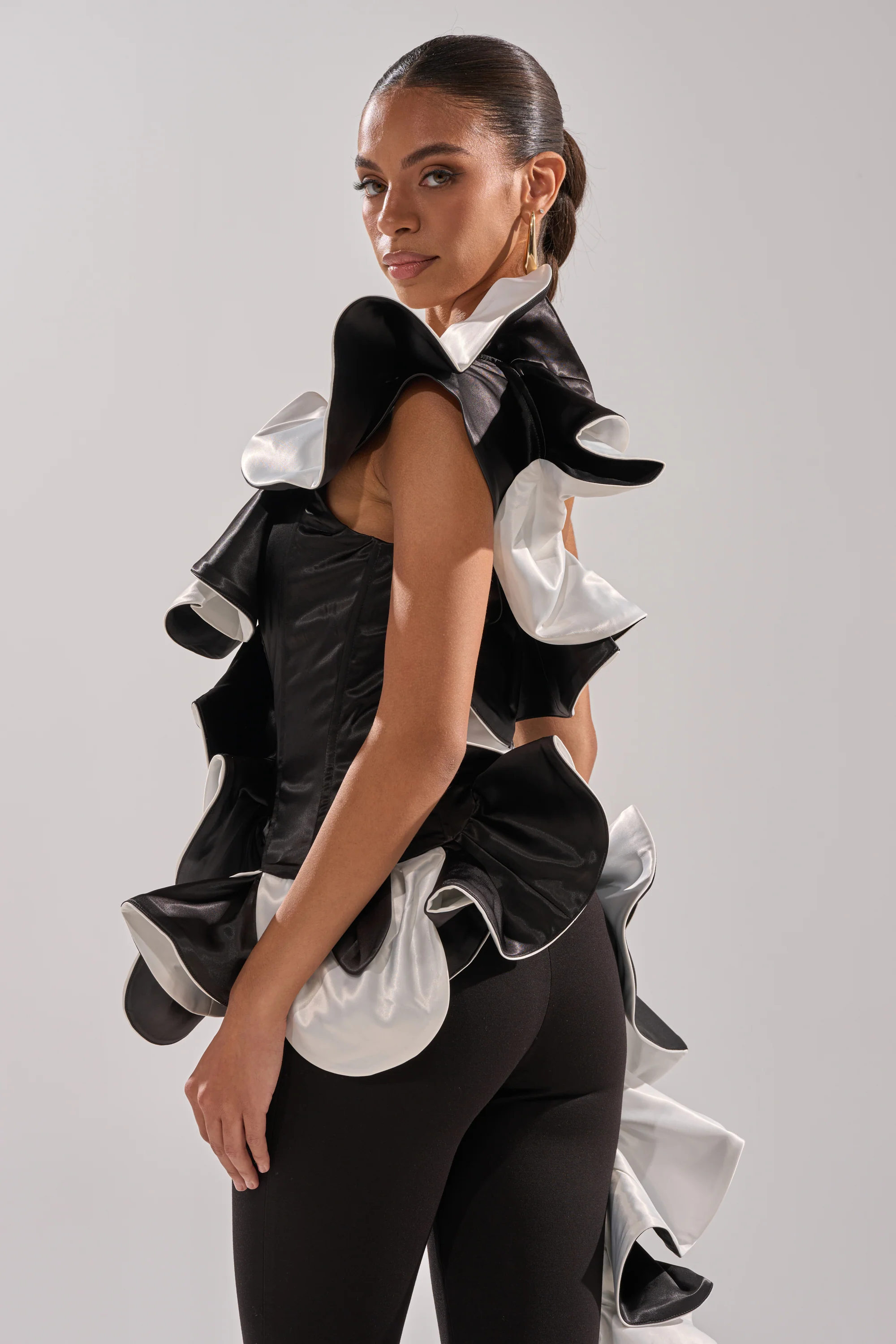 SNOB IS A HABIT RUFFLE DETAIL SATIN TOP - Image 5