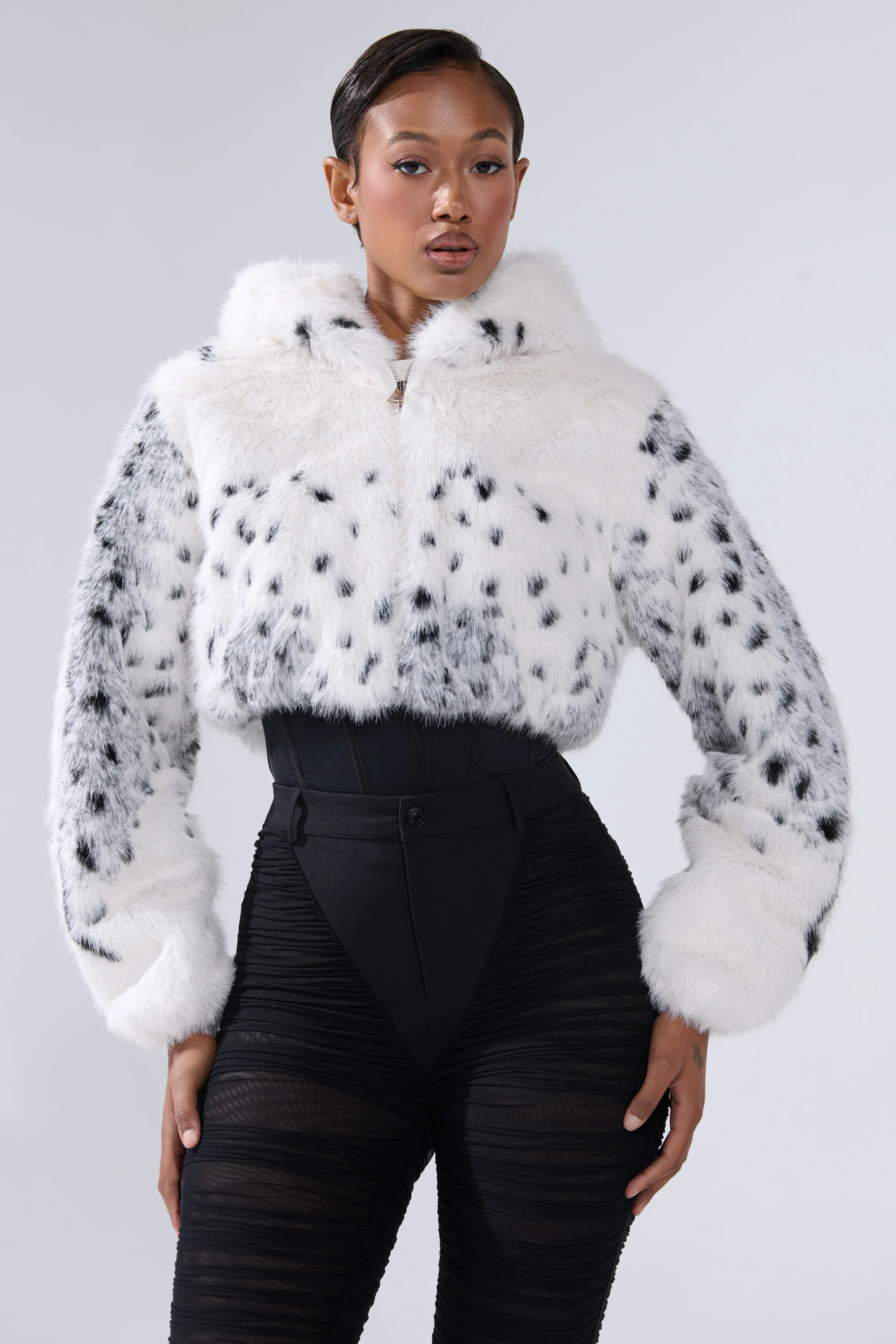 SNOW LEOPARD HOODED FUR BOMBER - Image 4
