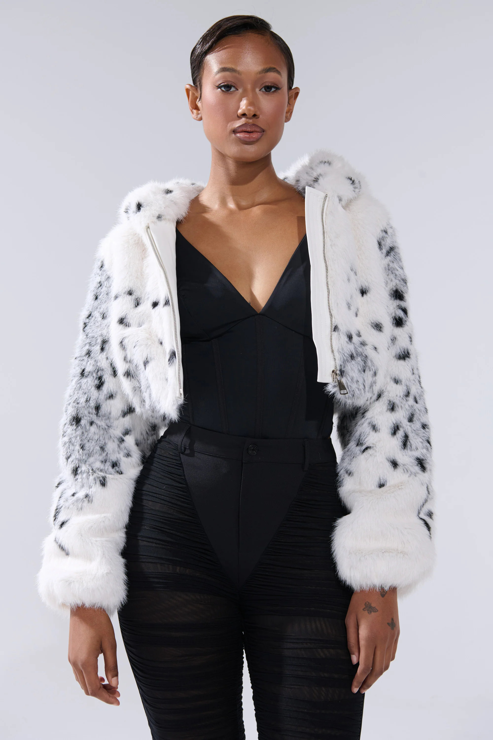 SNOW LEOPARD HOODED FUR BOMBER - Image 5