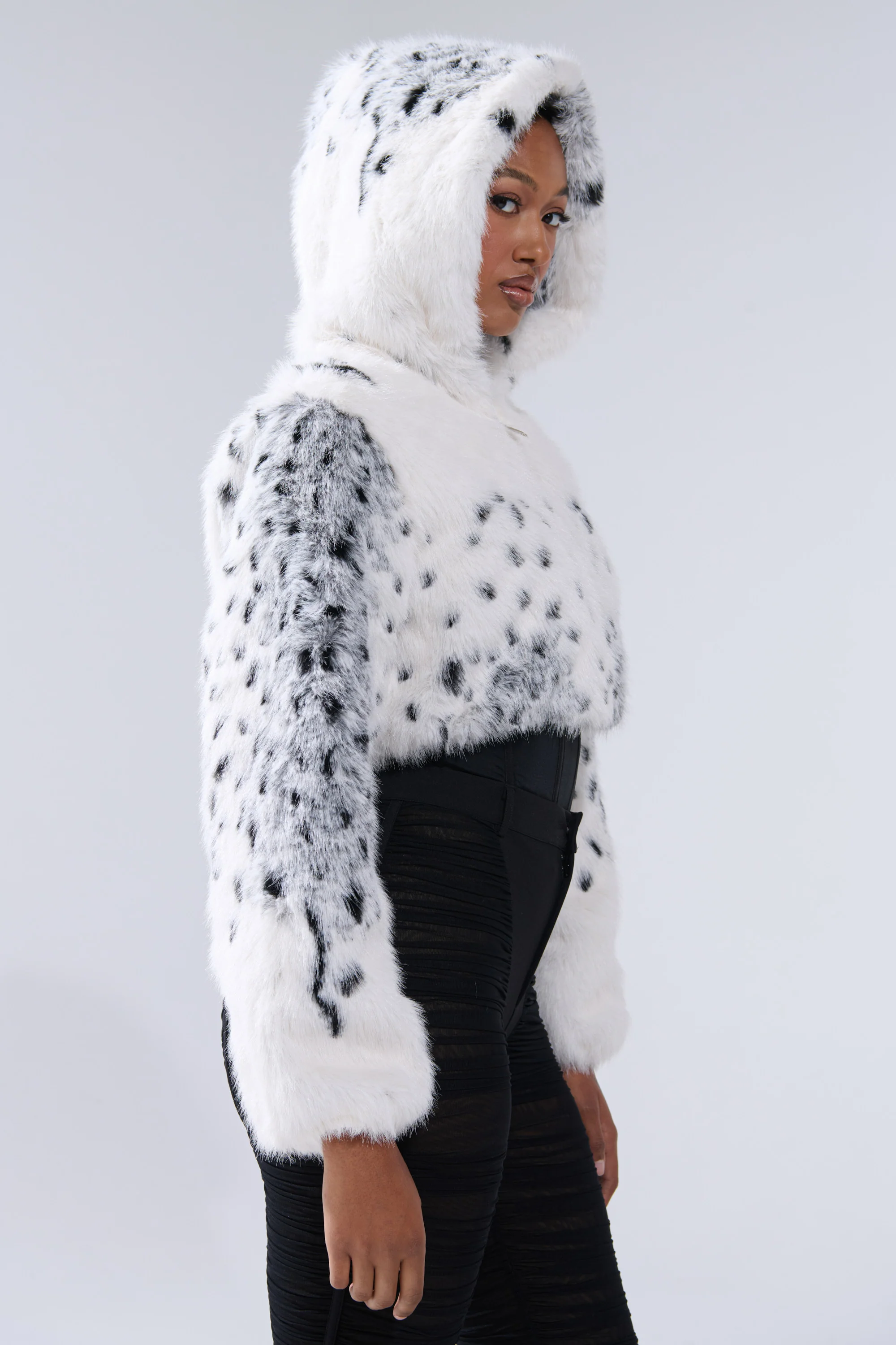 SNOW LEOPARD HOODED FUR BOMBER - Image 6
