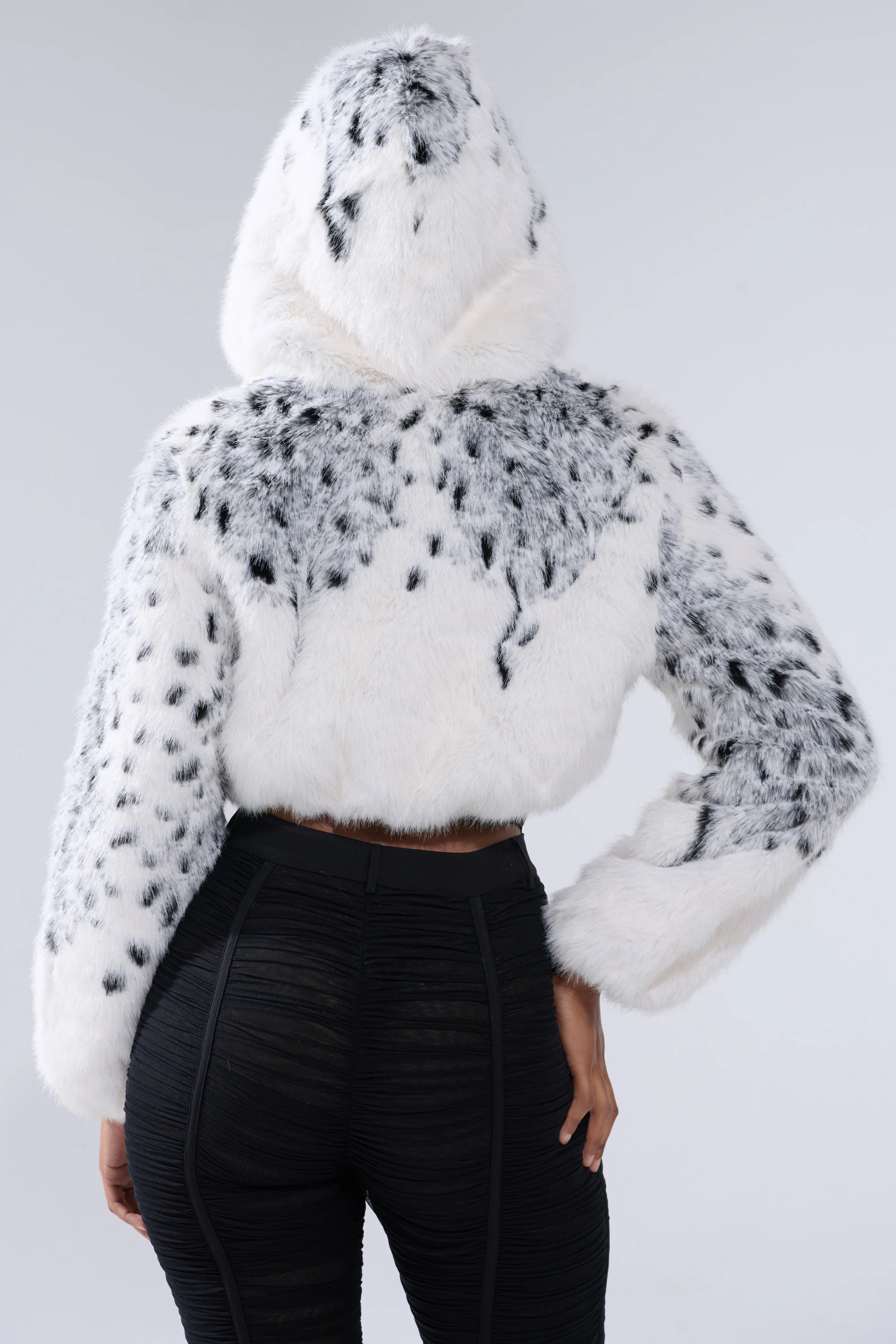 SNOW LEOPARD HOODED FUR BOMBER - Image 7