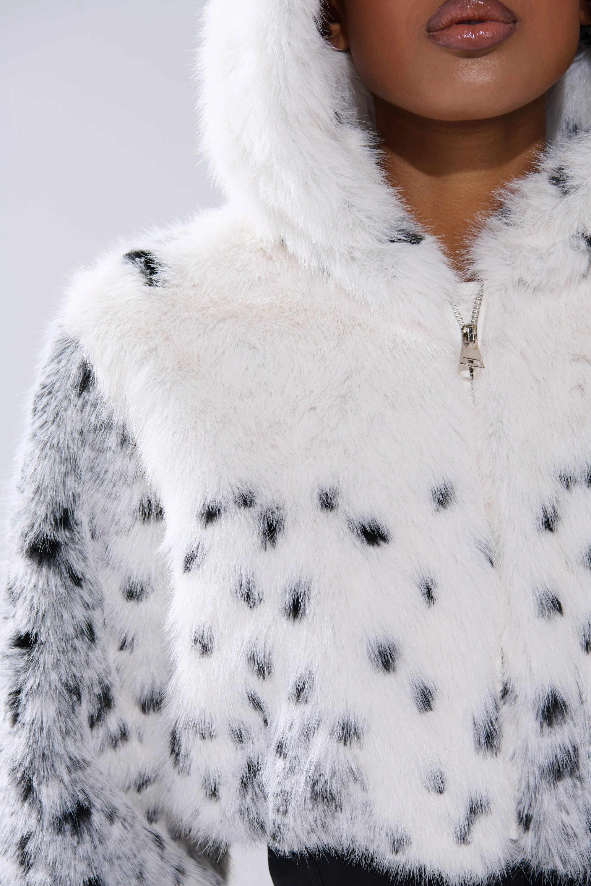 SNOW LEOPARD HOODED FUR BOMBER - Image 9