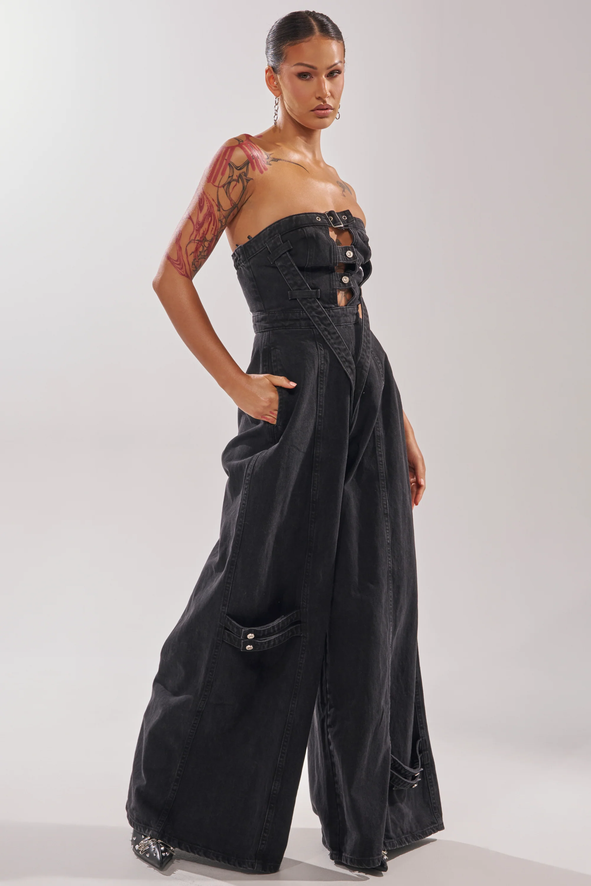 SO YESTERDAY WIDE LEG DENIM JUMPSUIT - Image 4