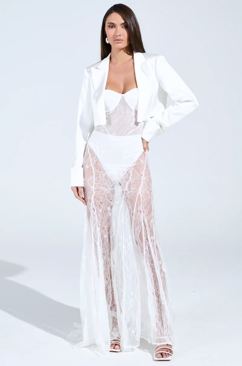 SOFIA CROPPED SATIN BLAZER IN WHITE - Image 5