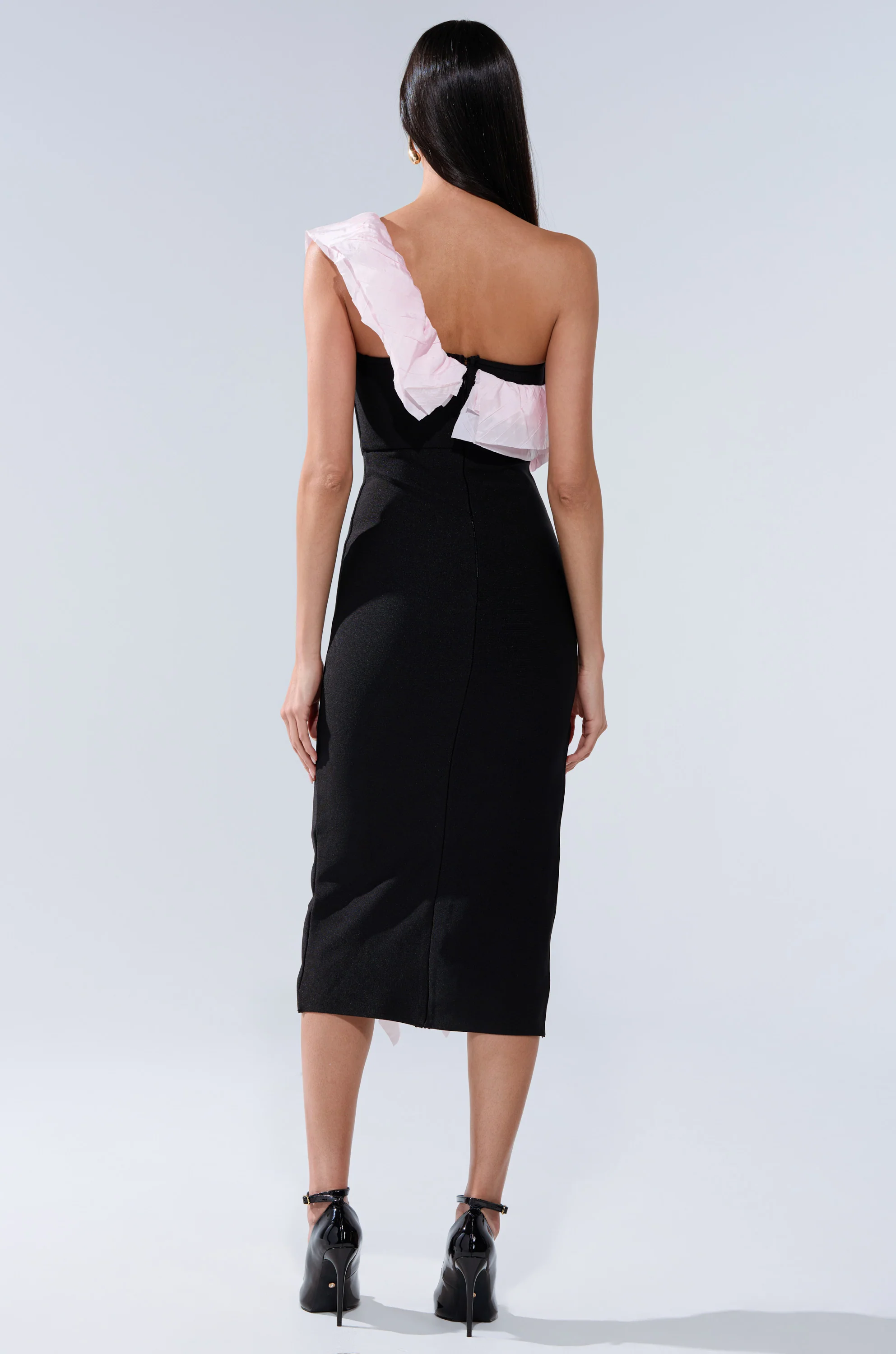 SOFT FLEX BANDAGE MIDI DRESS WITH RUFFLE DETAIL - Image 4