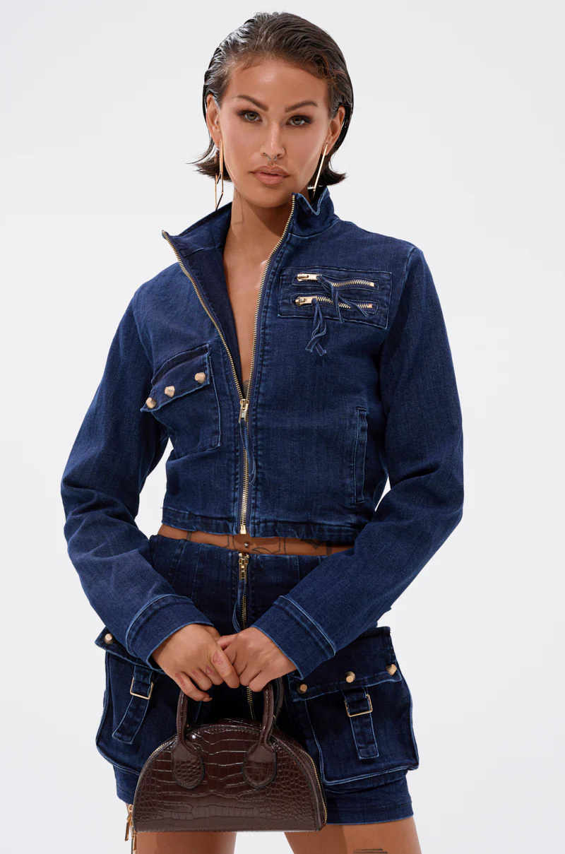 SOMETHING BETTER DENIM ZIP UP TOP - Image 3